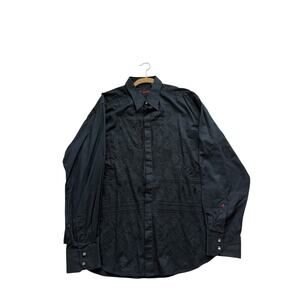 Rare Robert Graham Black embroidered shirt with crystal cuffs size 2XL